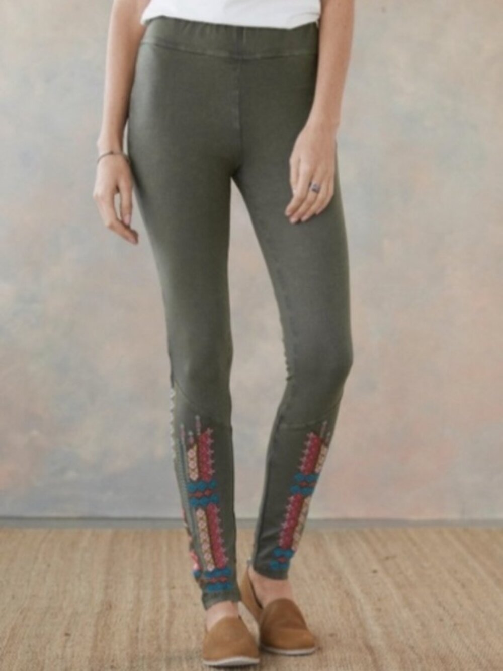 Sundance artist embroidered colorful floral midrise stonewash leggings S/M